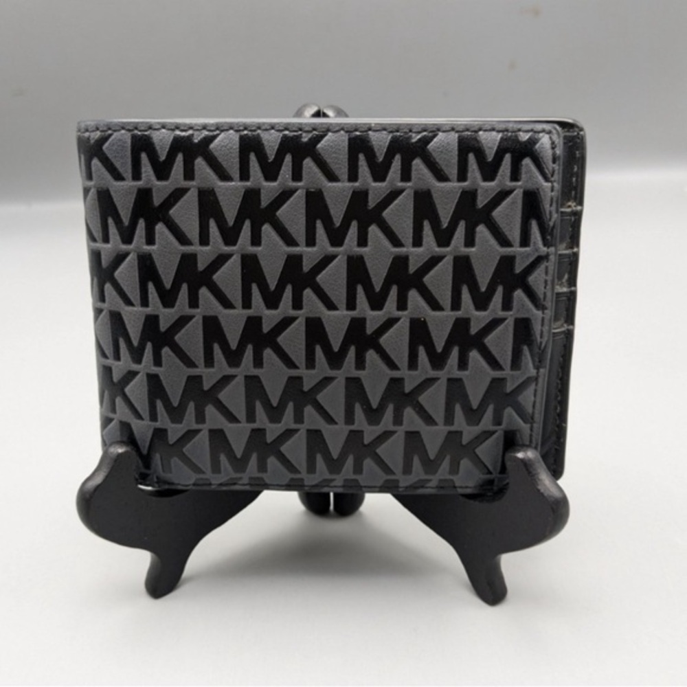 MICHAEL KORS Embossed Monogram Leather BiFold Men’s Wallet - Gray & Black